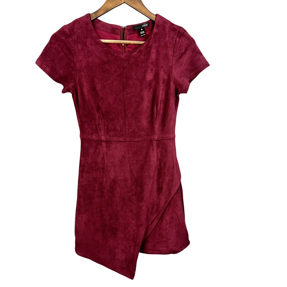 Aqua Faux‎ Suede Mini Dress Womens Small Red Short Sleeve Edgy Date Night